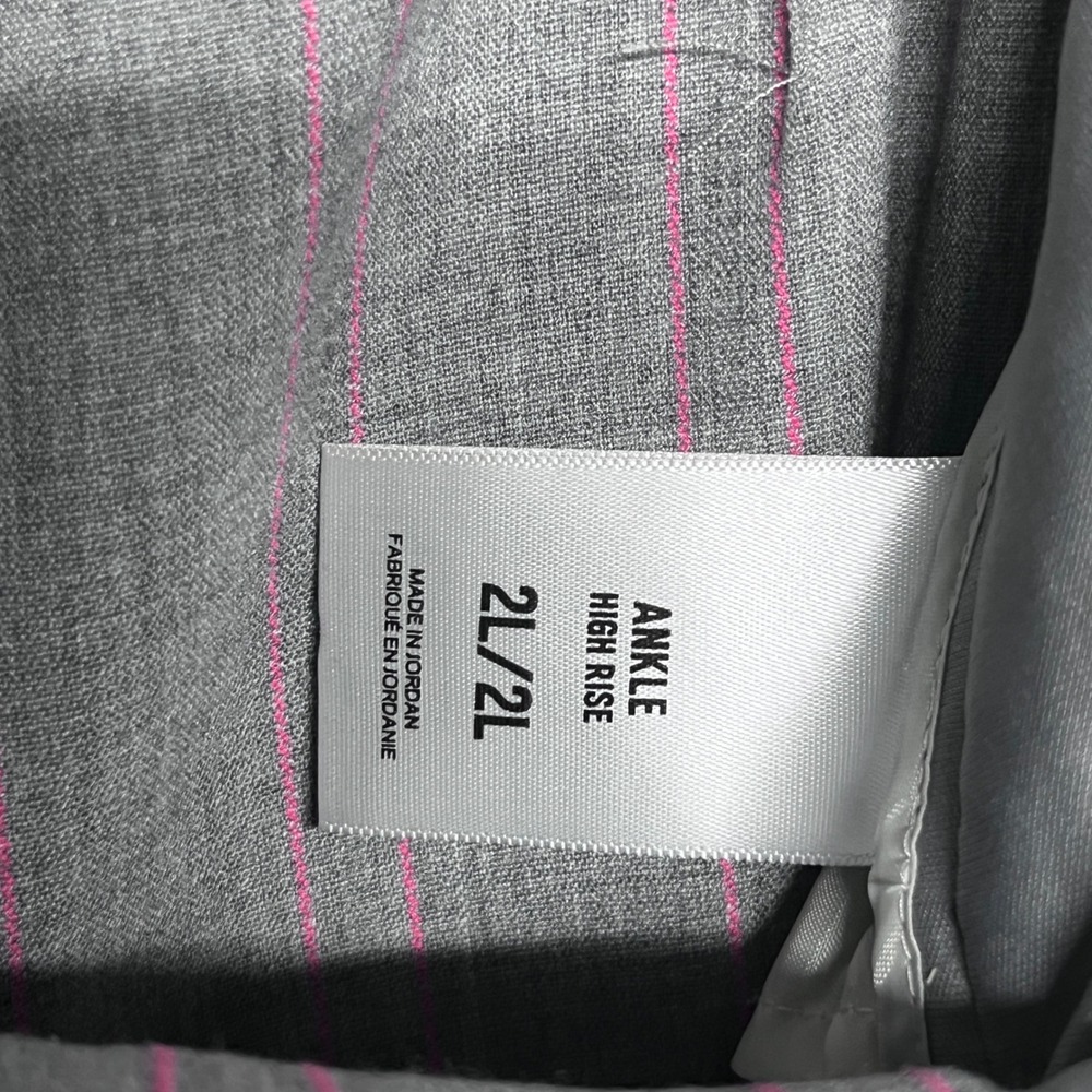 Express Pants Size 2L Pink Gray Ankle High Rise Striped Paperbag Waist 3430 - Picture 6 of 11